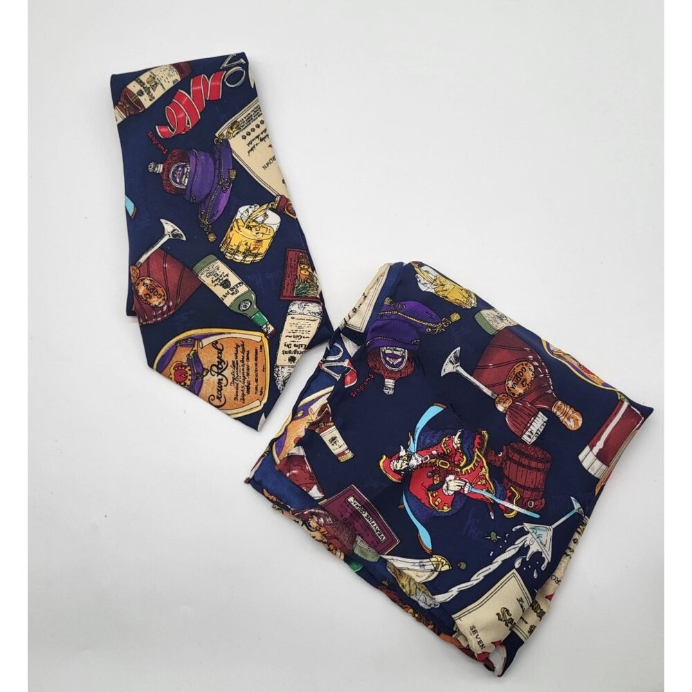 VTG 90s Nicole Miller Seagram's Crown Royal Glen Livet Alcohol Tie & Hankie